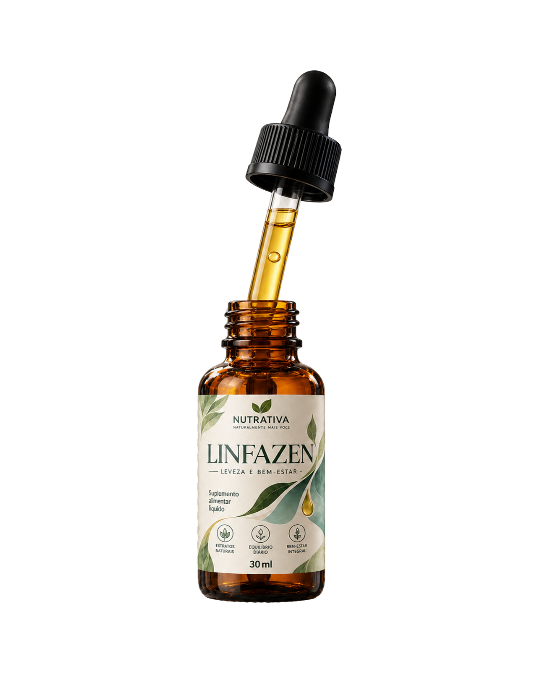 Frasco Linfazen aberto com conta-gotas